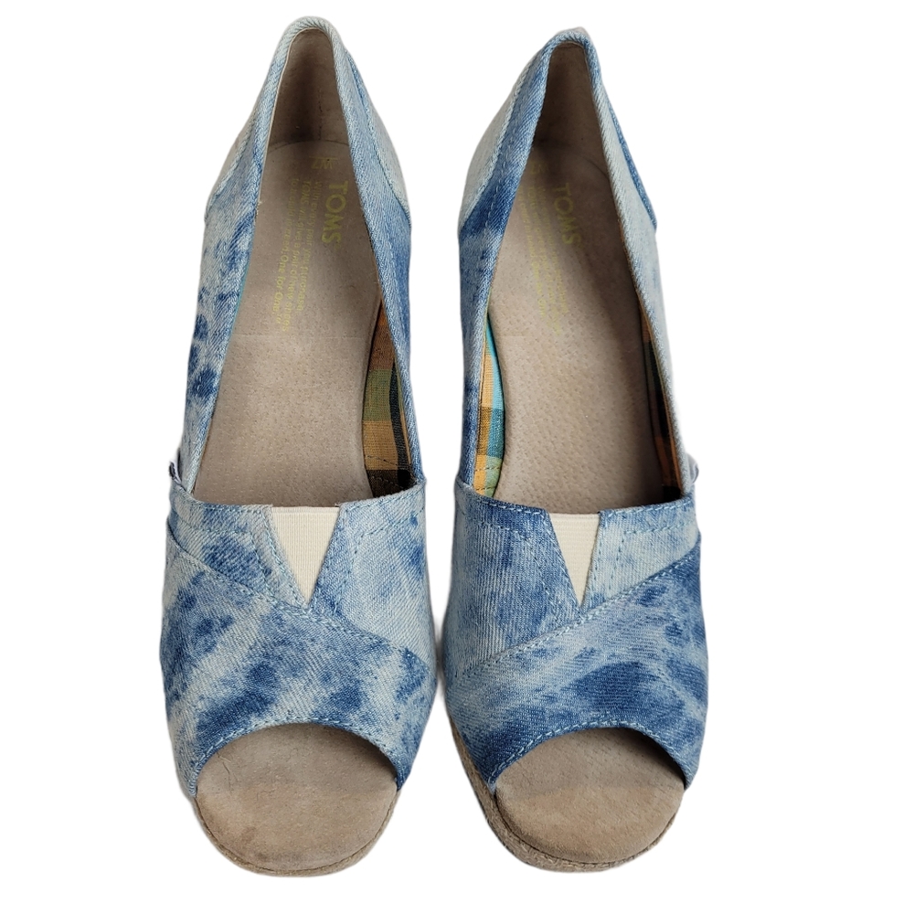 TOMS TDENM Wedges Tie Dyed Denim Espadrille
